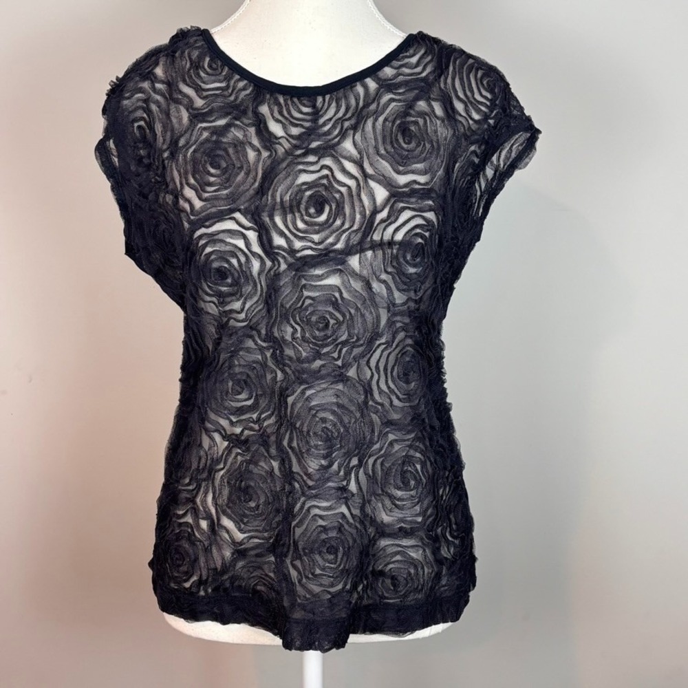 The Limited Y2K Black Lace Rosette Sheer Womens Blouse sz M whimsigoth coquette